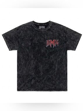 Unisex DMX Black Mineral-Wash Short Sleeve Tee with Red Logo Size L